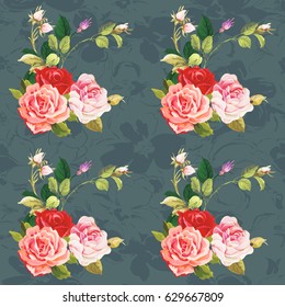 Seamless floral pattern three rose Vector Illustration EPS8