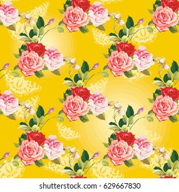 Seamless floral pattern three rose Vector Illustration EPS8