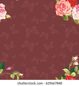 Seamless floral pattern three rose Vector Illustration EPS8