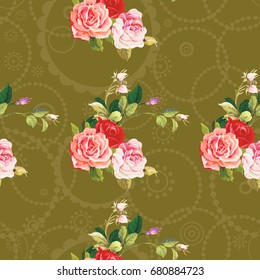 Seamless floral pattern three rose Vector Illustration EPS8
