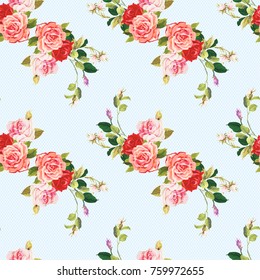 Seamless floral pattern three rose Vector Illustration EPS8