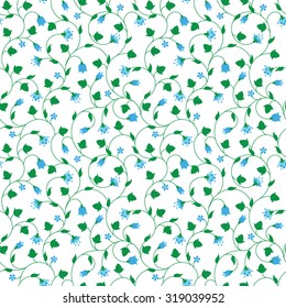 Seamless floral pattern with tiny blue flowers isolated on white. Vector illustration.