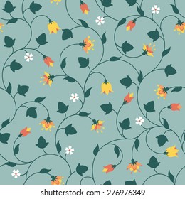 Seamless floral pattern with tiny yellow and orange flowers. Vector illustration.