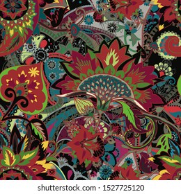 Seamless floral pattern. Traditional pattern in vintage oriental paisley style. Textiles and wallpaper.