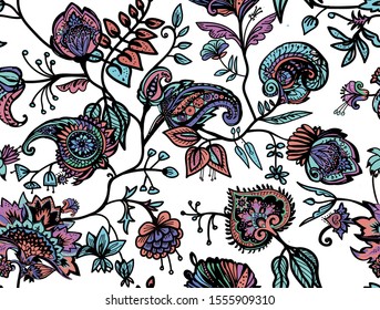 Seamless floral pattern. Traditional pattern in vintage oriental paisley style. Textiles and wallpaper.