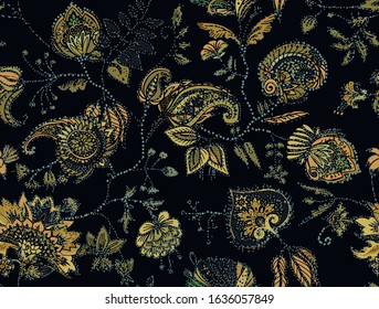 Seamless floral pattern. Traditional pattern in vintage oriental paisley style. Textiles and wallpaper.