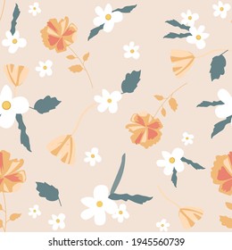 Patrón floral sin foco. Diseño de moda para papel pintado, diseño textil, embalaje, tela. Flores y hojas abstractas y vibrantes modernas.