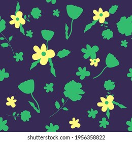 Patrón floral sin foco. Diseño de moda para papel pintado, diseño textil, embalaje, tela. Flores y hojas abstractas y vibrantes modernas.