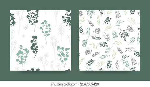 Seamless Floral Pattern. Tropical Flower Print. Summer Textile Design. Eucalyptus Pattern. Vector Palm Branches. Romantic Botanical Texture. Elegant Botanic Border. Exotic Eucalyptus Pattern.