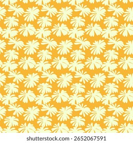 Seamless floral pattern with  tropical flower silhouettes on a yellow background. Ideal for fabric design, wallpapers, wrapping paper, and digital backgrounds. Feminine and exotic summer modern.