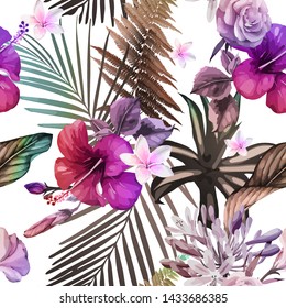 Seamless floral pattern with tropical flowers, Vector
