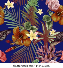 Seamless floral pattern with tropical flowers. Vector
