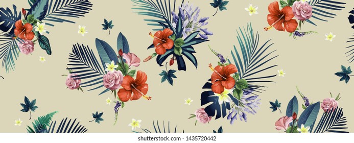Seamless floral pattern with tropical flowers. Vector
