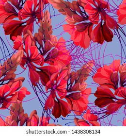 Seamless floral pattern with tropical flowers. Vector
