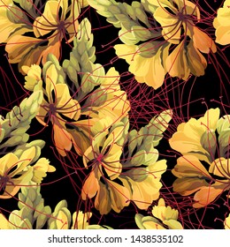 Seamless floral pattern with tropical flowers, watercolor. Vector
