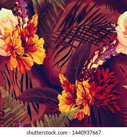 Seamless floral pattern with tropical flowers. Vector
