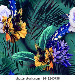 Seamless floral pattern with tropical flowers. Vector
