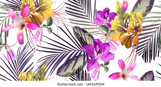 Seamless floral pattern with tropical flowers. Vector
