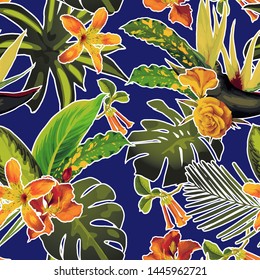 Seamless floral pattern with tropical flowers. Vector
