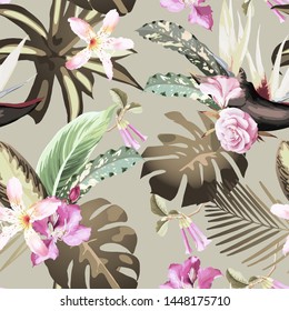 Seamless floral pattern with tropical flowers. Vector
