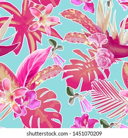 Seamless floral pattern with tropical flowers. Vector
