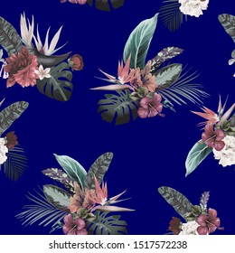 Seamless floral pattern with tropical flowers, Vector
