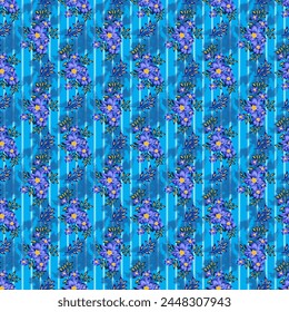 Seamless floral pattern with tropical flowers and blue Background, ready for print.