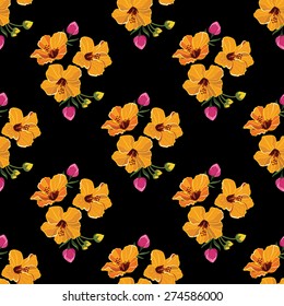 Seamless floral pattern with tropical flowers. Vintage print.