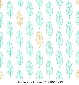 
Seamless floral pattern with tropical leaves. Line drawing. Hand-drawn illustration.
