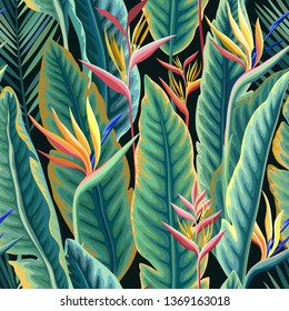 seamless floral pattern with tropical leaves and flowers