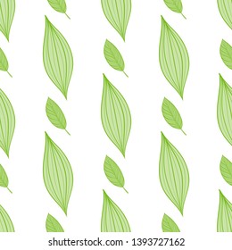 Seamless floral pattern with tropical leaves. Line drawing. Hand-drawn illustration.