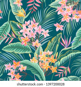 seamless floral pattern. tropical leaves and flowers