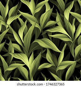 Seamless floral pattern with tropical leaves on vector. Seamless botanical background