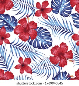 Seamless floral pattern with tropical leaves