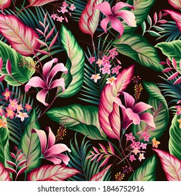 seamless floral pattern with tropical leaves and flowers