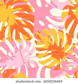 Padrão floral uniforme de planta tropical monstera deliciosa. Fundo natural abstrato
