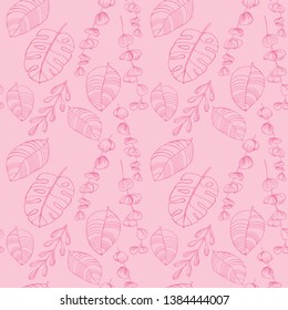 seamless floral pattern tropical palm leaves hand drawn sketch