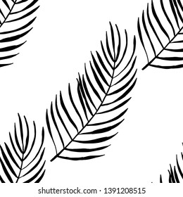 seamless floral pattern tropical palm leaves hand drawn sketch