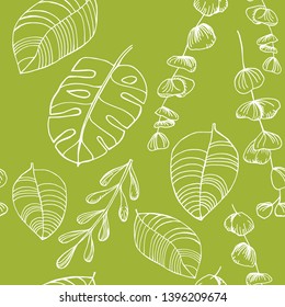 seamless floral pattern tropical palm leaves hand drawn sketch