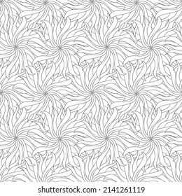 Seamless floral pattern with tufts. Hand drawn black and white vector illustration.