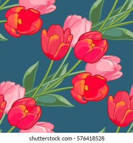 Seamless floral pattern with tulips