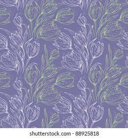 Seamless floral pattern with tulips