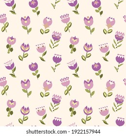 Patrón floral sin soldadura de tulipanes sobre un fondo crema.