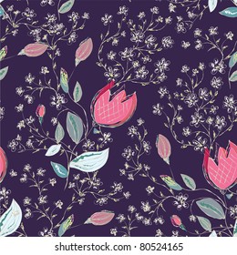 Seamless floral pattern with tulips ornate