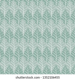 Seamless floral pattern with turquoise shabby hand drawn leaves. Sage green background. Nature vector background. Vector simple print ornament