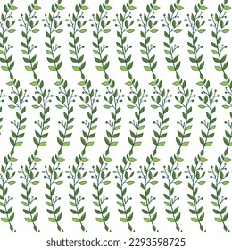 Seamless floral pattern with twigs. Botanical background, repeating prints. Blooming herbs texture design for your design. Hand drawn vector illustration