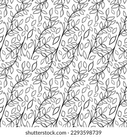 Patrón floral sin foco con ramitas. Fondo botánico, impresiones repetidas. Diseño de textura de hierbas florecientes para tu diseño. Ilustración vectorial dibujada por mano