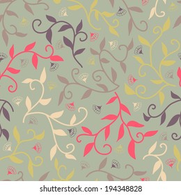 Seamless floral pattern with twigs and small flower. Endless pastel background. Use for wallpaper, print, pattern fills, web page background.