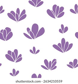 Seamless floral pattern with two colors: purple flowers on white background. Could be used as texture, print, wallpaper, card. 