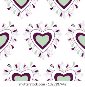 Seamless floral pattern - ultra violet colored flowers and hearts